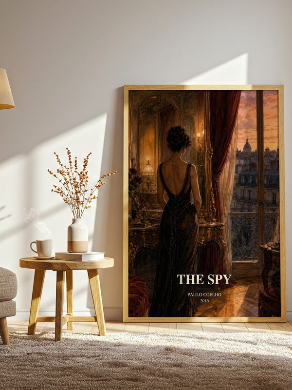 The Spy watercolour print in frame leaning in hallway – historical fiction wall art