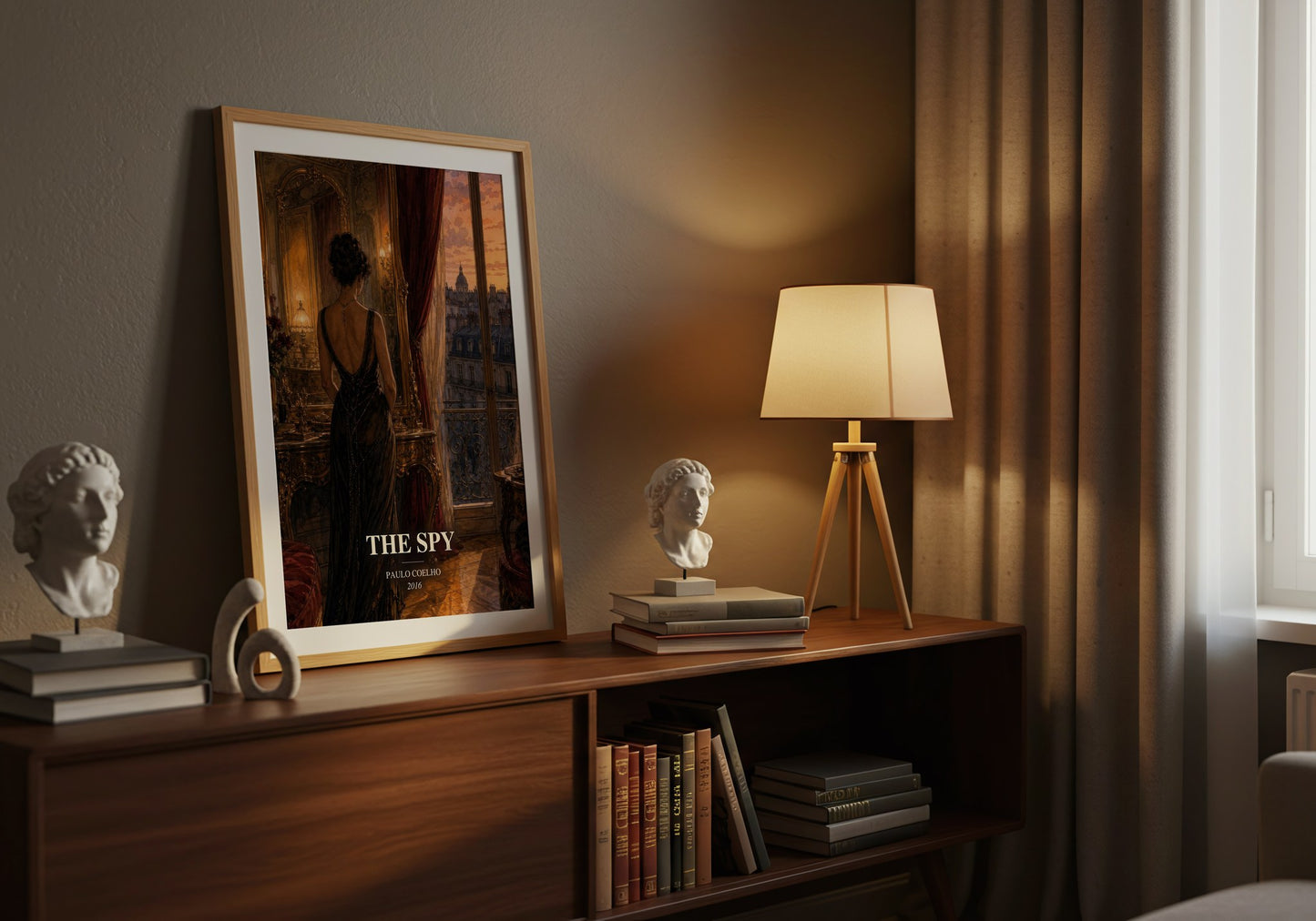 The Spy watercolour print on bookshelf – Paulo Coelho fan gift