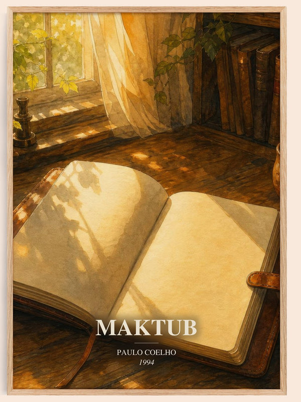 Maktub watercolour book poster by Paulo Coelho – framed literary art print
