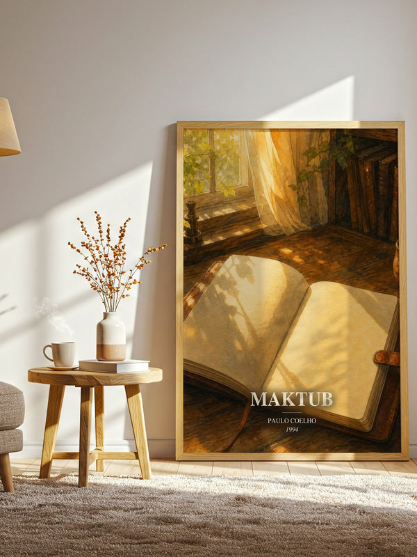 Maktub watercolour print in frame leaning in hallway – philosophy wall art