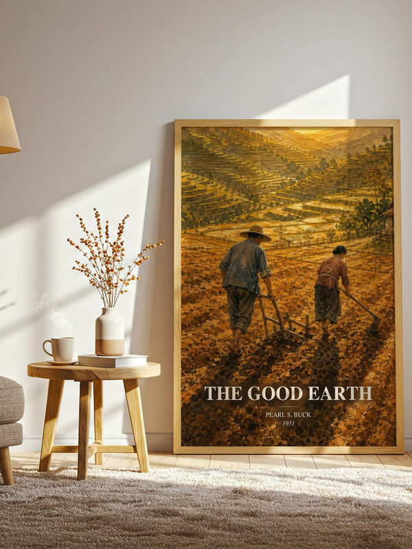 The Good Earth watercolour print in frame leaning in hallway – historical fiction wall art