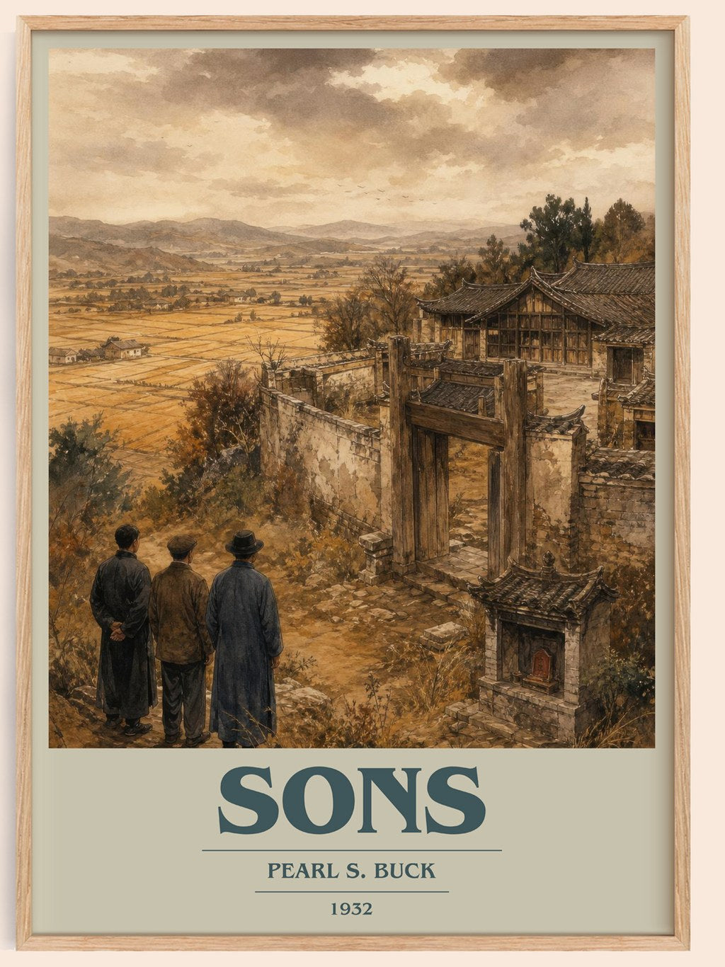 Sons book cover book poster by Pearl S. Buck – framed literary art print