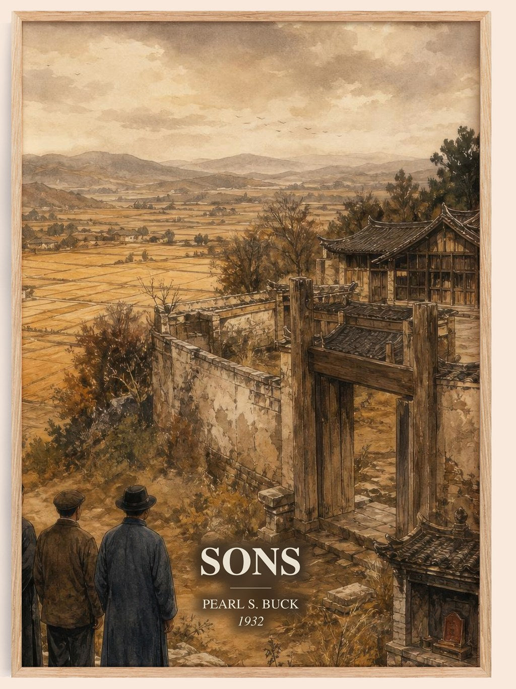 Sons watercolour book poster by Pearl S. Buck – framed literary art print