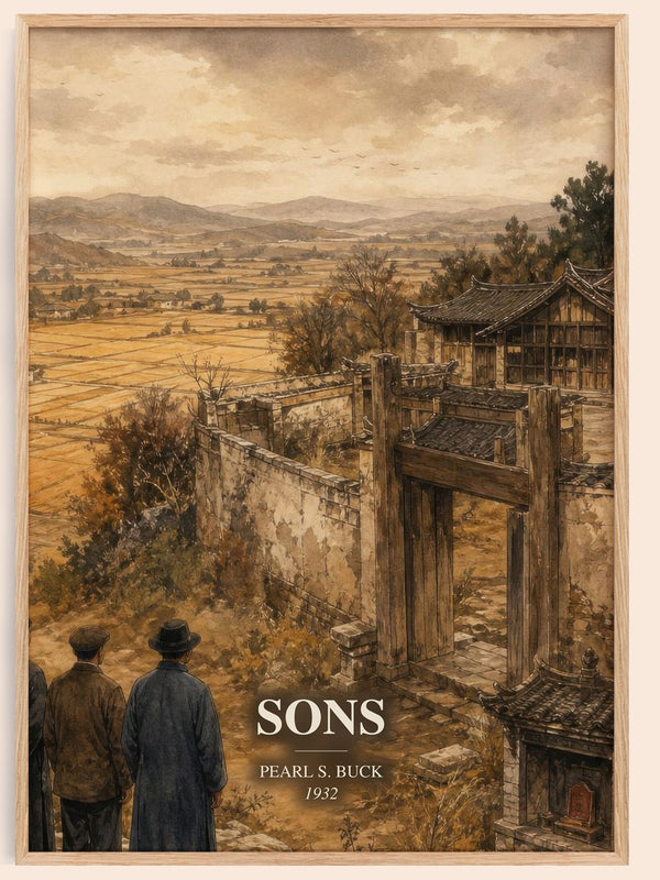 Sons watercolour book poster by Pearl S. Buck – framed literary art print
