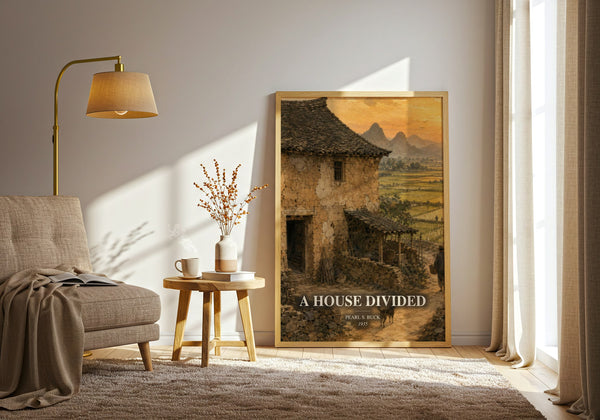 A House Divided watercolour print in frame leaning in hallway – historical fiction wall art