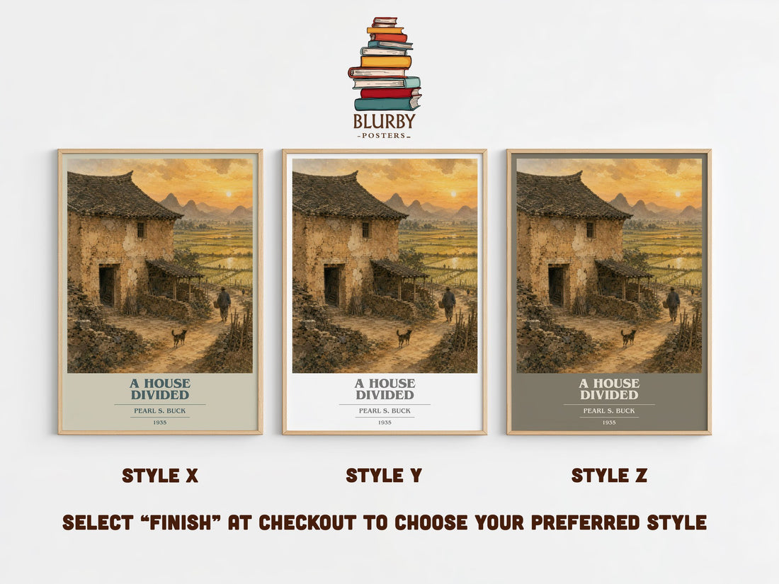 A House Divided book cover print in frame leaning in hallway – historical fiction wall art (mockup)