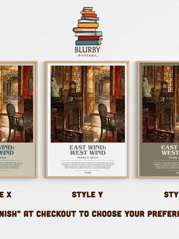 East Wind: West Wind bookish print in frame leaning in hallway – literary fiction wall art