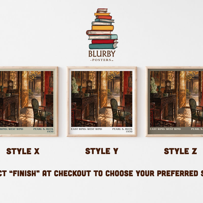 East Wind: West Wind literary print in frame leaning in hallway – literary fiction wall art