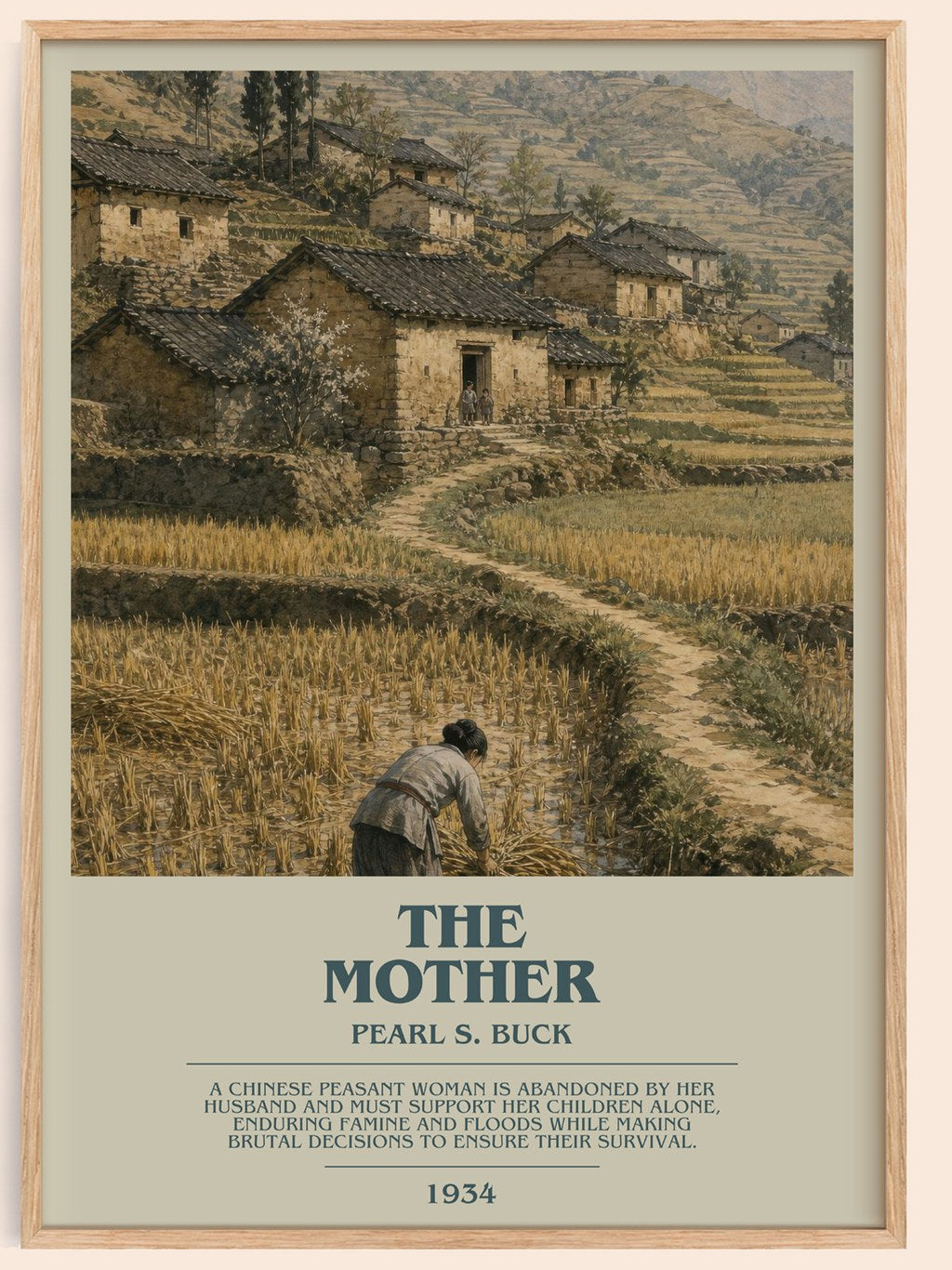 The Mother bookish book poster by Pearl S. Buck – framed literary art print