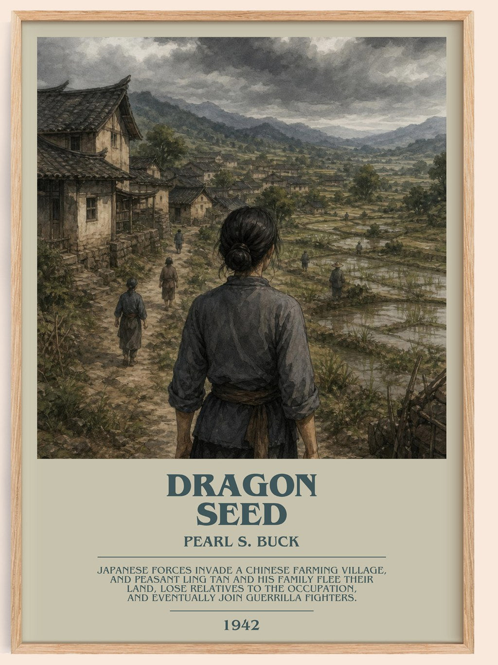 Dragon Seed bookish book poster by Pearl S. Buck – framed literary art print