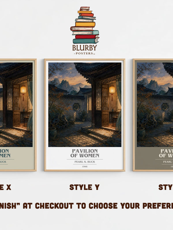 Pavilion Of Women book cover print in frame leaning in hallway – literary fiction wall art