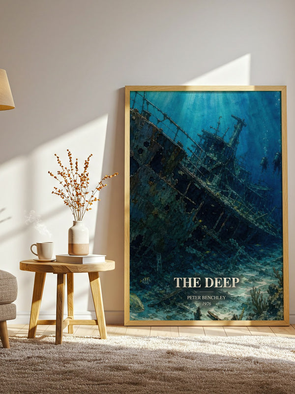 The Deep watercolour print in frame leaning in hallway – thriller wall art
