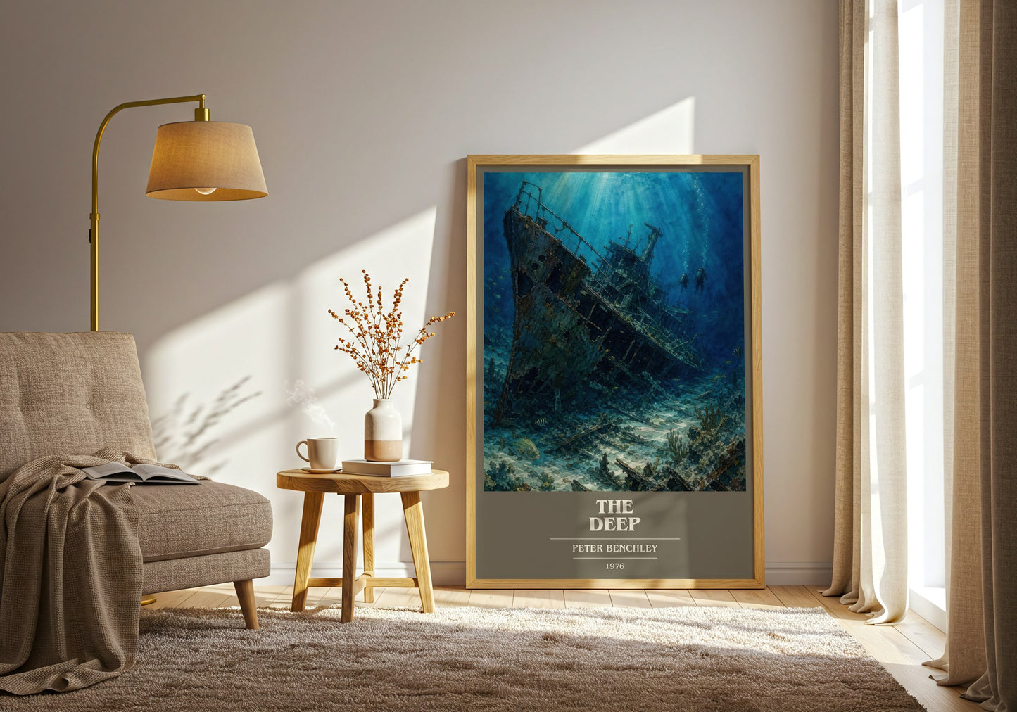 The Deep book cover print on bookshelf – Peter Benchley fan gift