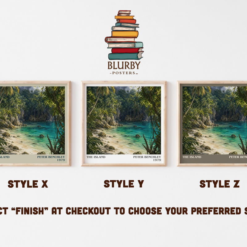 The Island literary print in frame leaning in hallway – thriller wall art