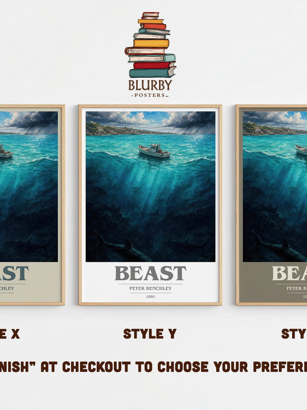 Beast book cover print in frame leaning in hallway – horror wall art