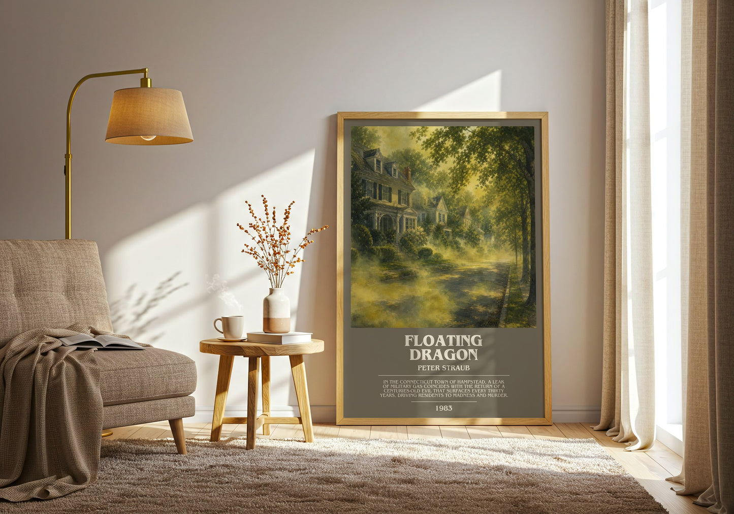 Floating Dragon bookish print on bookshelf – Peter Straub fan gift