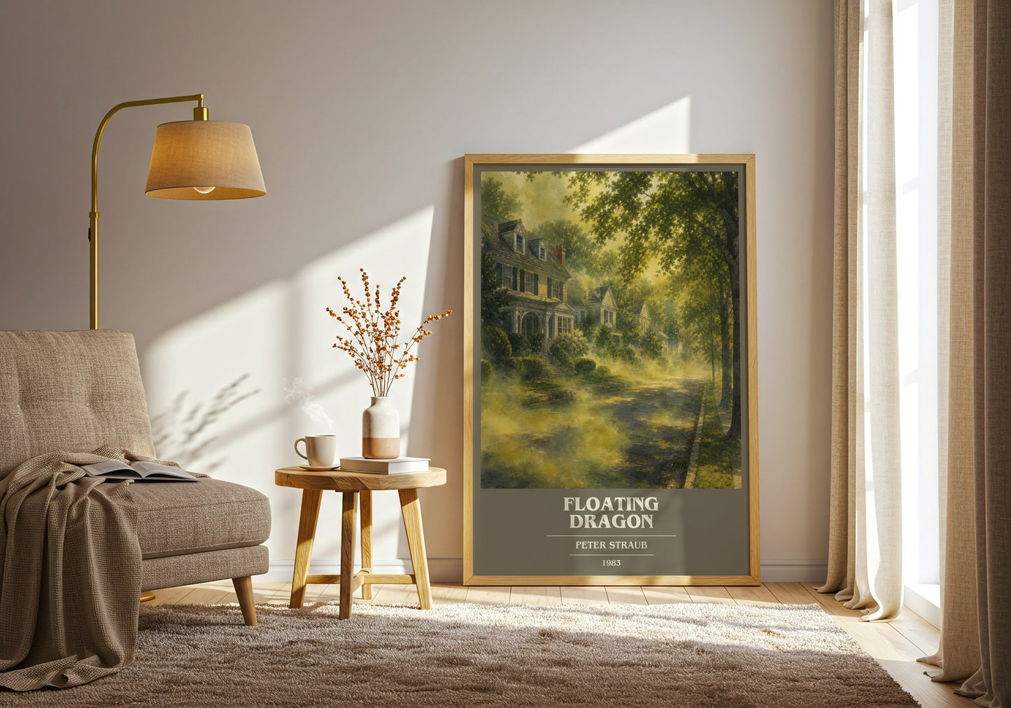 Floating Dragon book cover print on bookshelf – Peter Straub fan gift