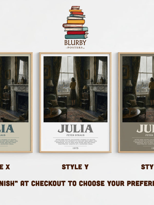 Julia bookish print in frame leaning in hallway – horror wall art