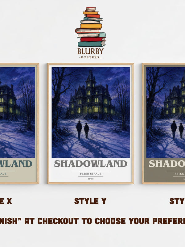 Shadowland book cover print in frame leaning in hallway – horror wall art