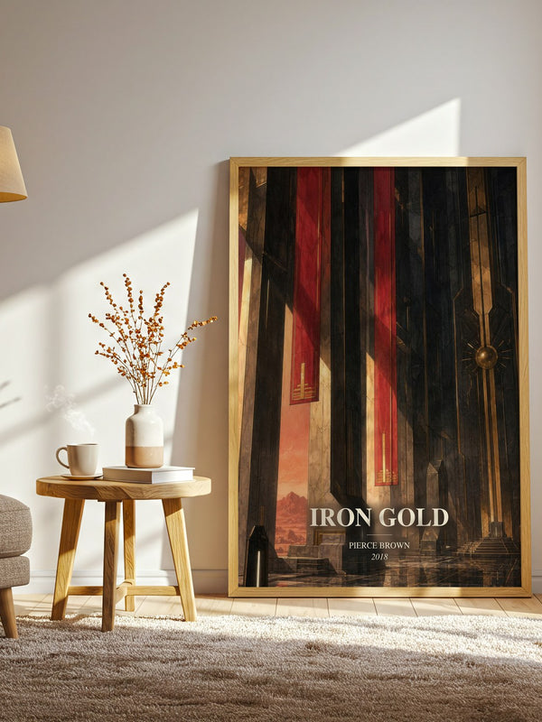 Iron Gold watercolour print in frame leaning in hallway – sci fi wall art
