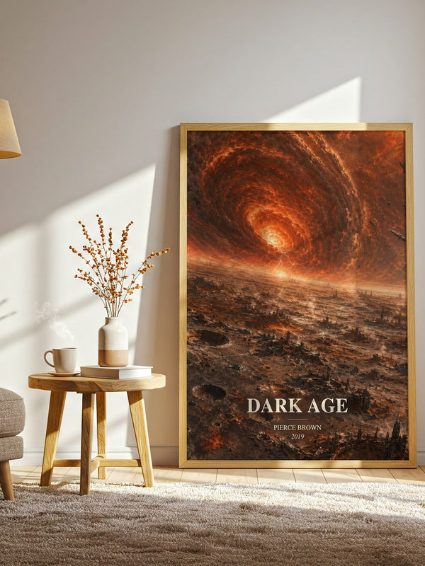 Dark Age watercolour print in frame leaning in hallway – sci fi wall art