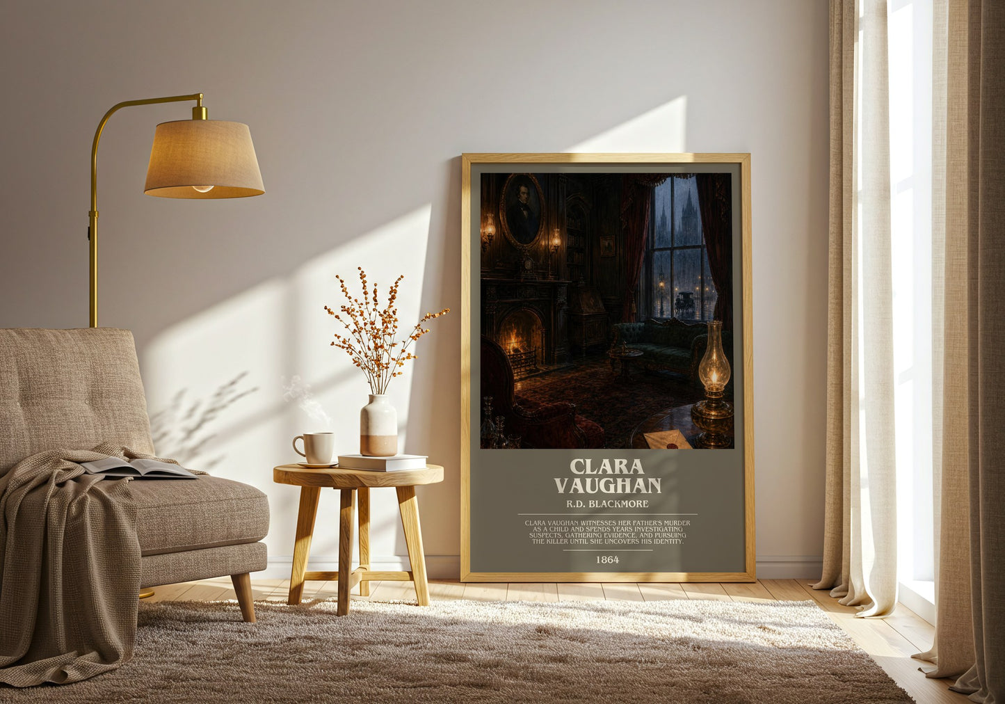 Clara Vaughan bookish print on bookshelf – R.D. Blackmore fan gift