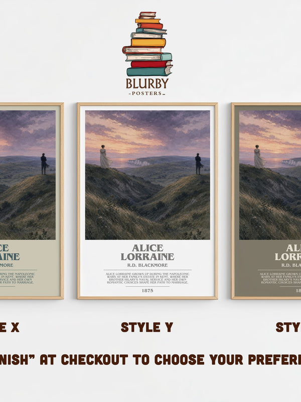 Alice Lorraine bookish print in frame leaning in hallway – historical fiction wall art