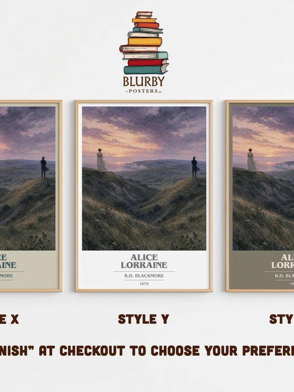 Alice Lorraine book cover print in frame leaning in hallway – historical fiction wall art
