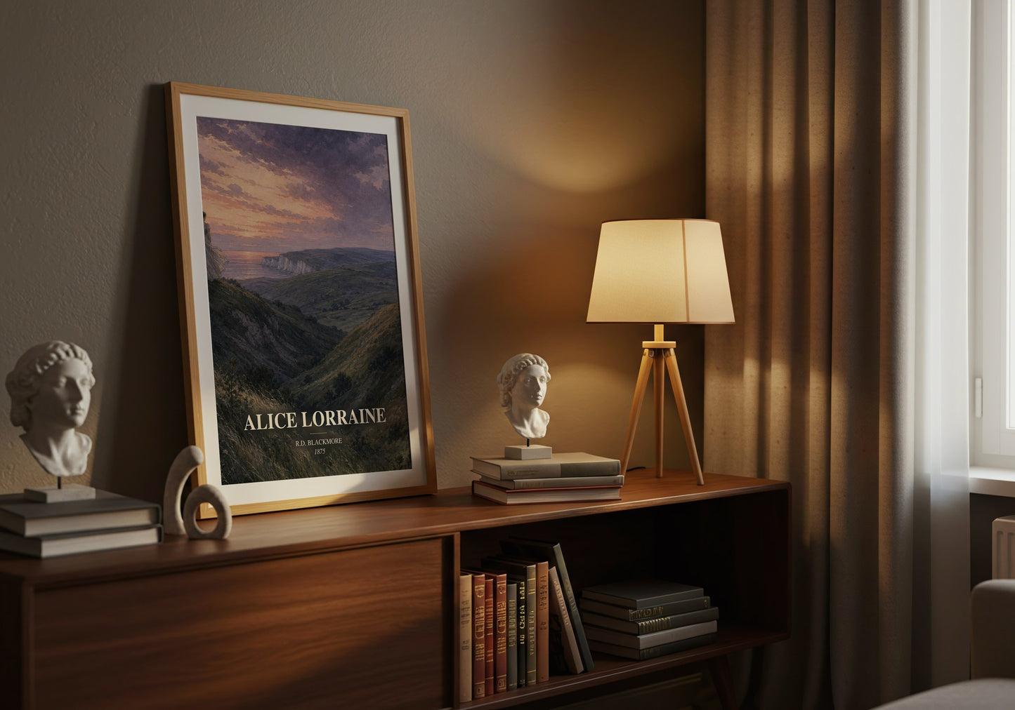 Alice Lorraine watercolour print on bookshelf – R.D. Blackmore fan gift