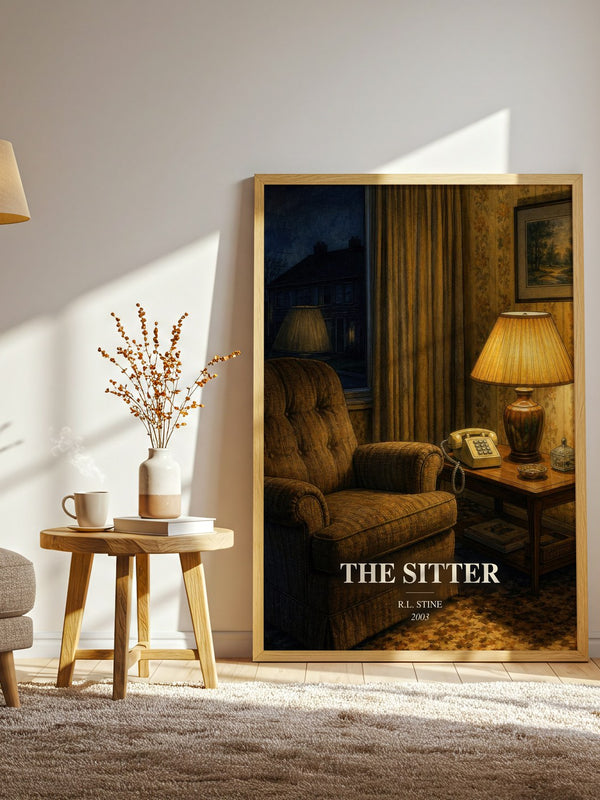 The Sitter watercolour print in frame leaning in hallway – horror wall art