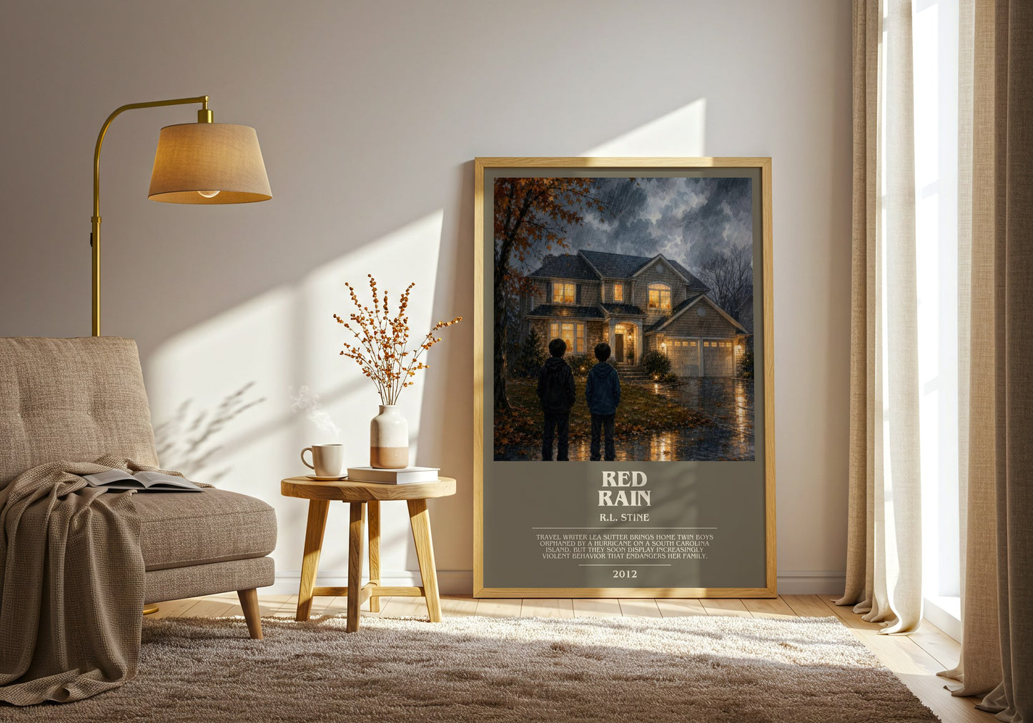 Red Rain bookish print on bookshelf – R.L. Stine fan gift