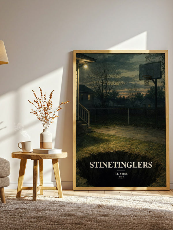 Stinetinglers watercolour print in frame leaning in hallway – childrens wall art