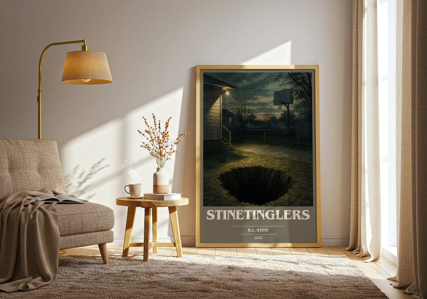 Stinetinglers book cover print on bookshelf – R.L. Stine fan gift