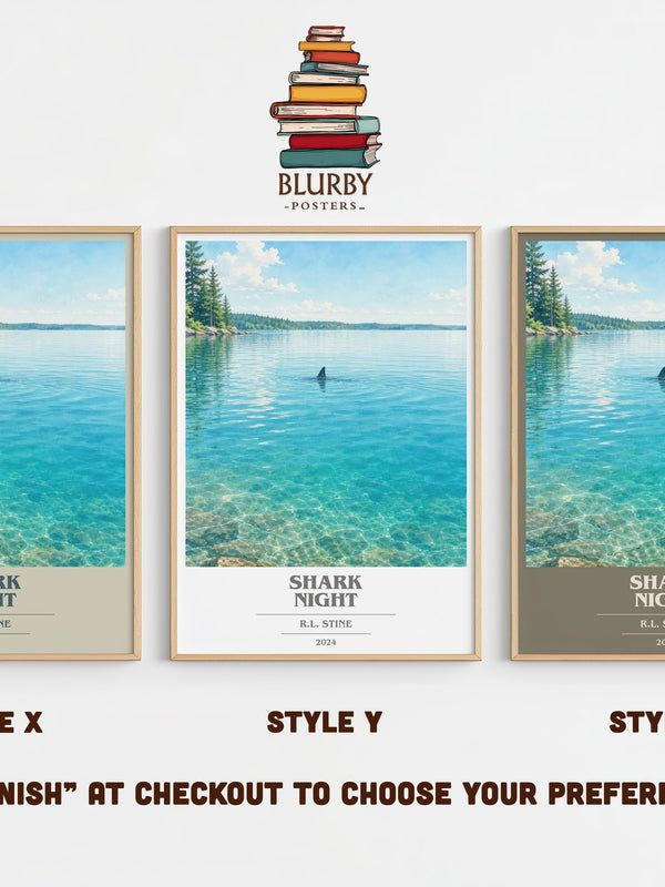 Shark Night book cover print in frame leaning in hallway – horror wall art