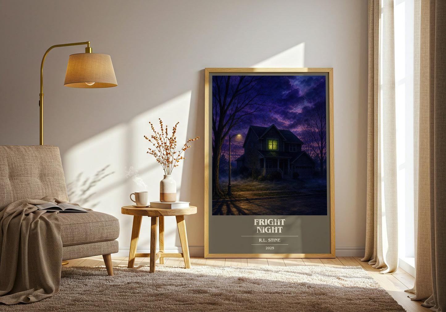 Fright Night book cover print on bookshelf – R.L. Stine fan gift