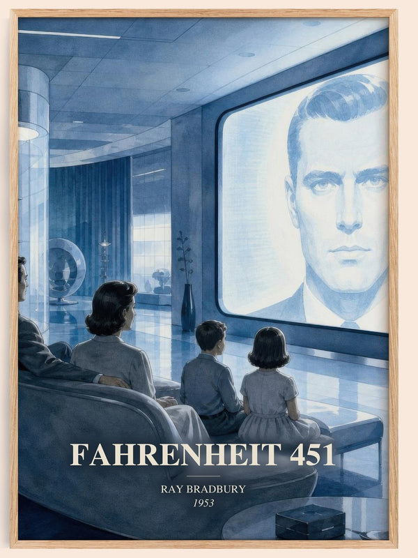 Fahrenheit 451 watercolour book poster by Ray Bradbury – framed literary art print