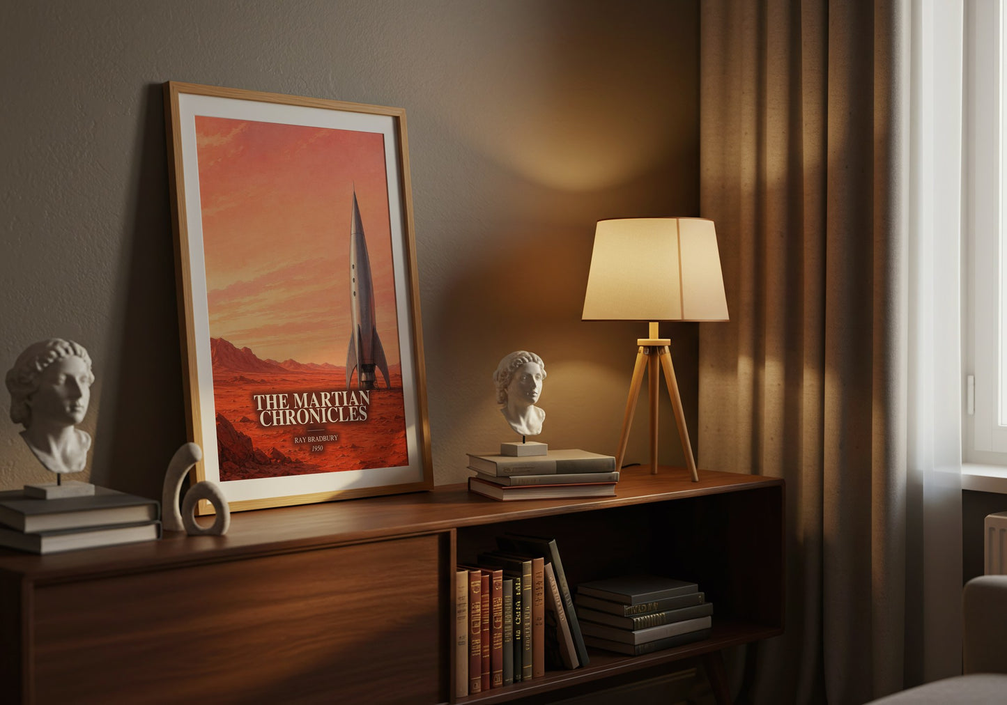 The Martian Chronicles watercolour print on bookshelf – Ray Bradbury fan gift