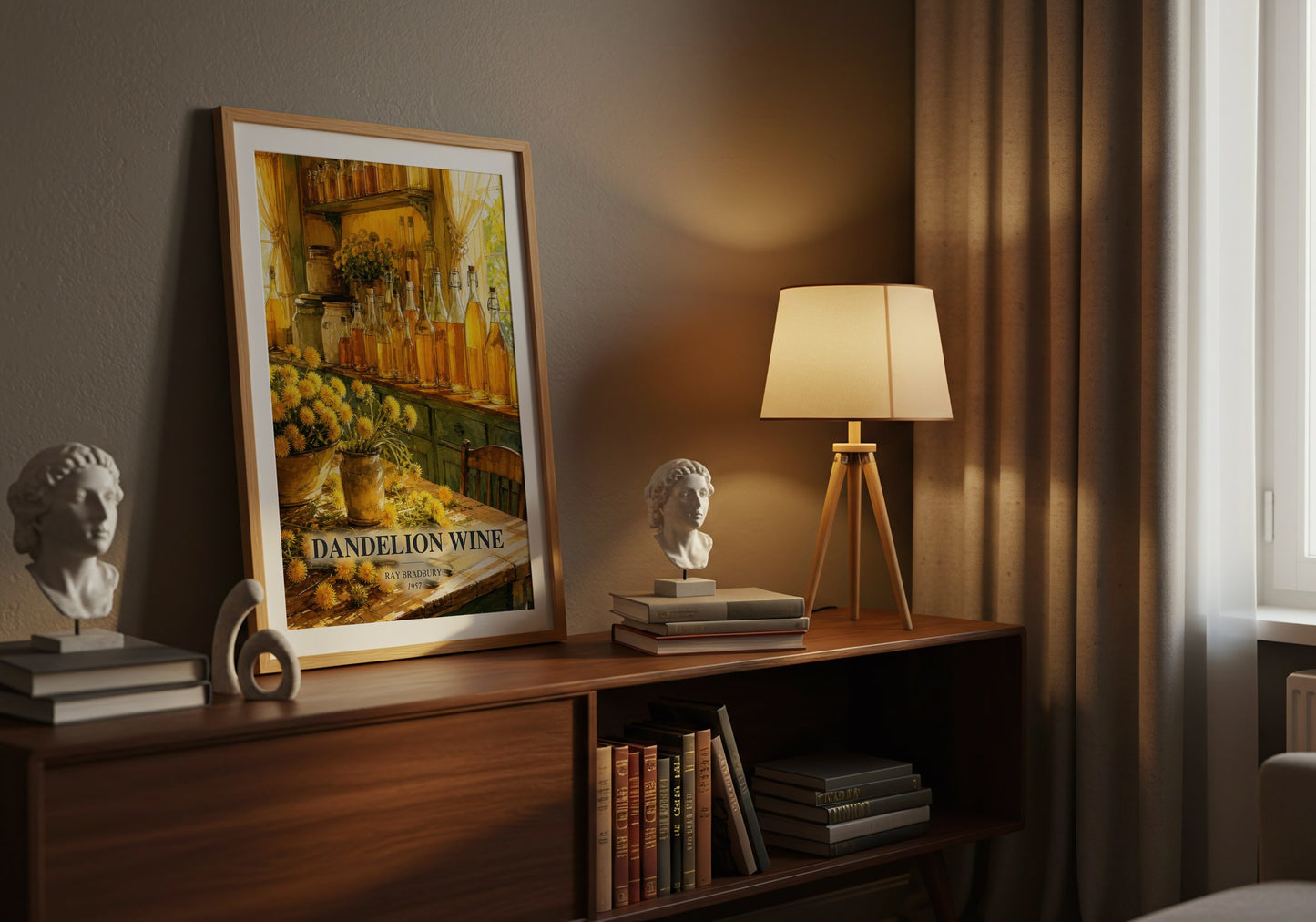 Dandelion Wine watercolour print on bookshelf – Ray Bradbury fan gift