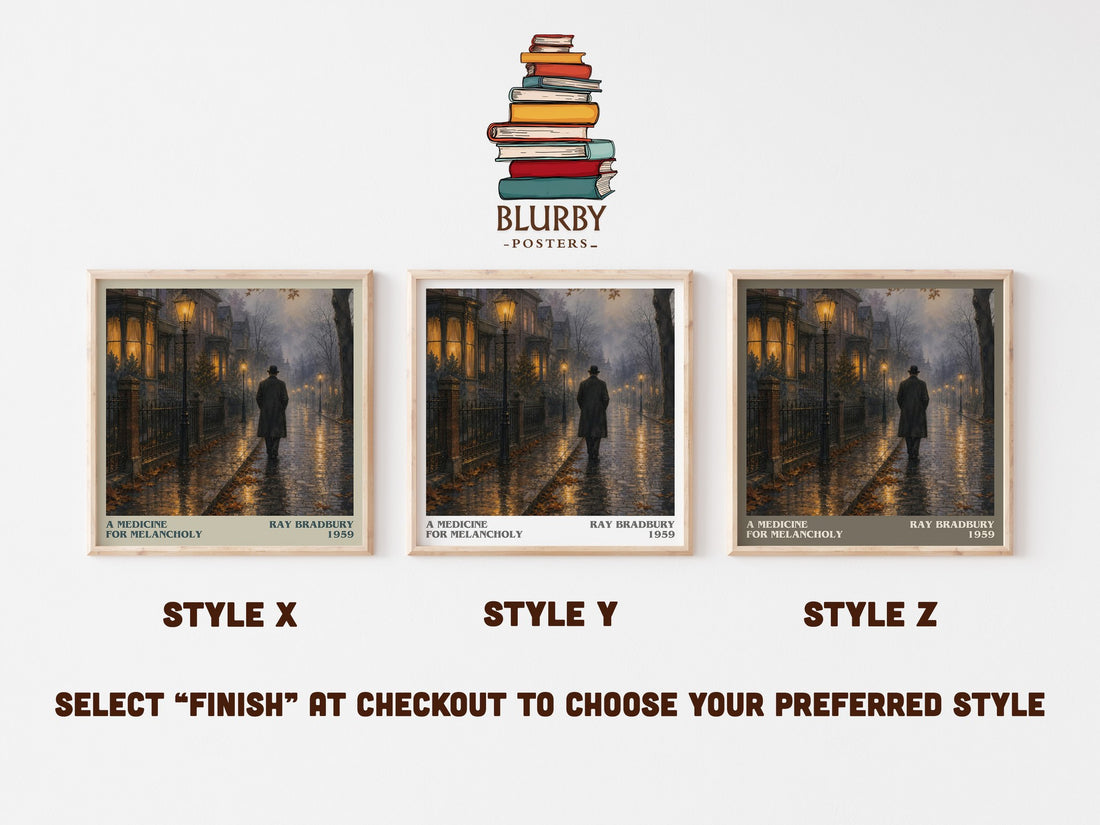 A Medicine For Melancholy literary print in frame leaning in hallway – sci fi wall art (mockup)