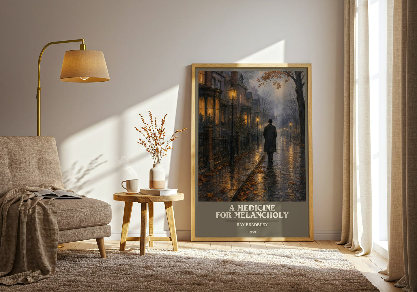 A Medicine For Melancholy book cover print on bookshelf – Ray Bradbury fan gift