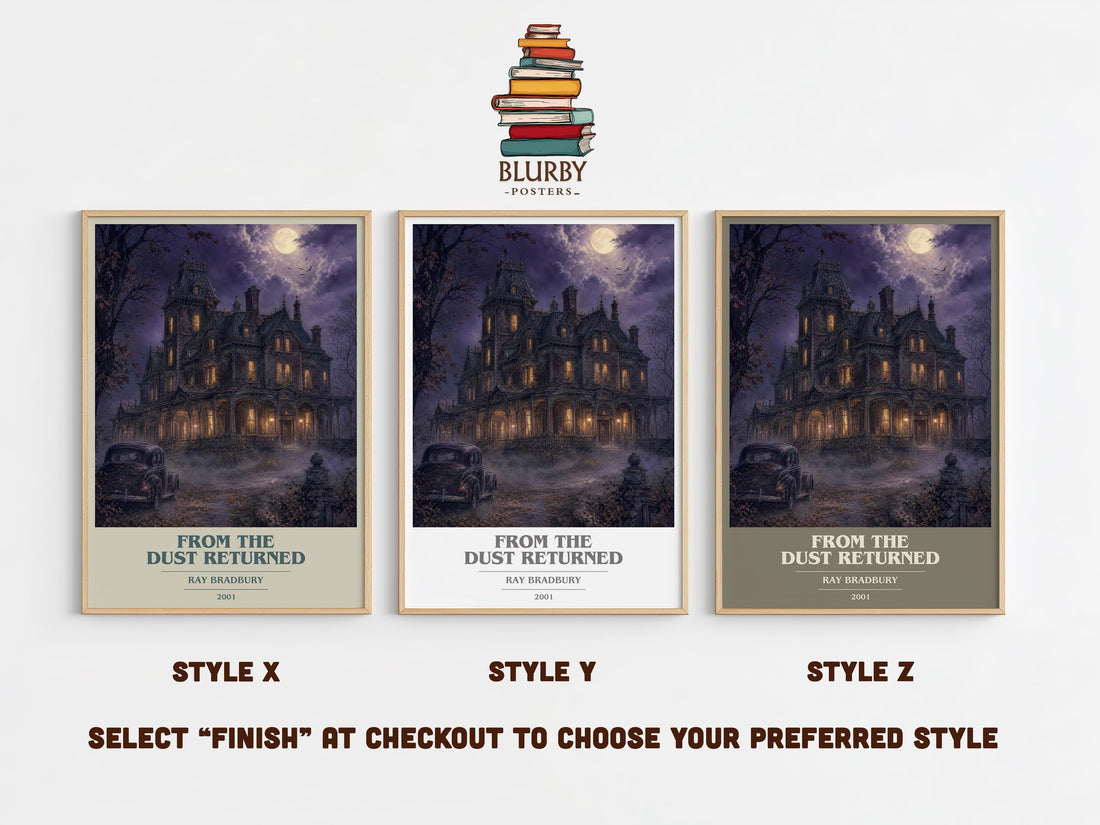 From The Dust Returned book cover print in frame leaning in hallway – fantasy wall art (mockup)