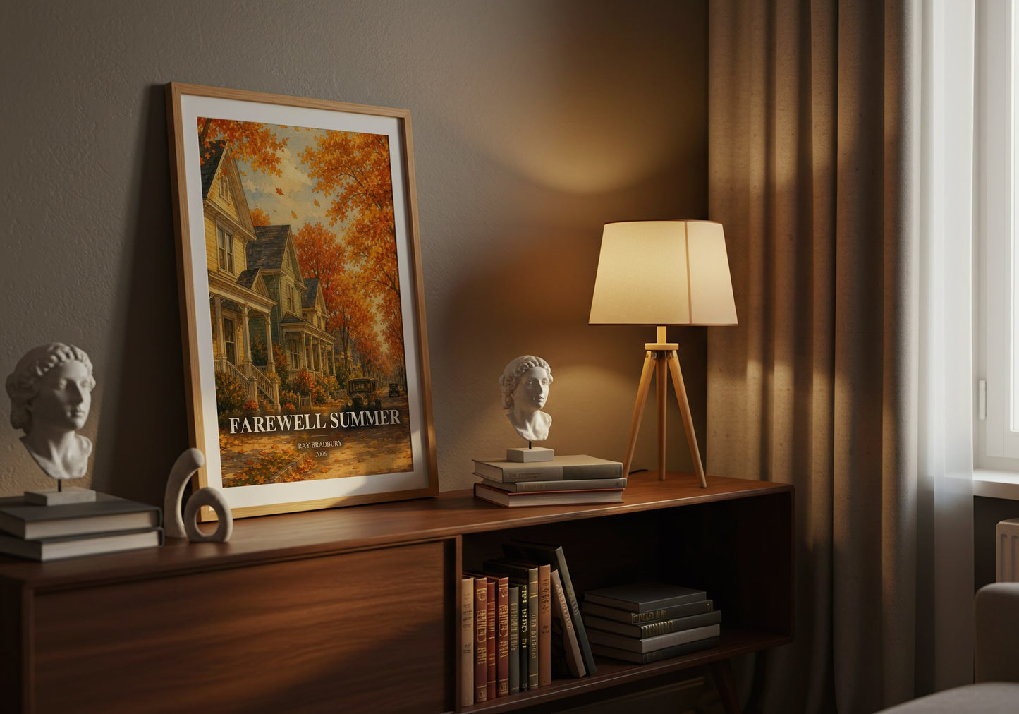Farewell Summer watercolour print on bookshelf – Ray Bradbury fan gift