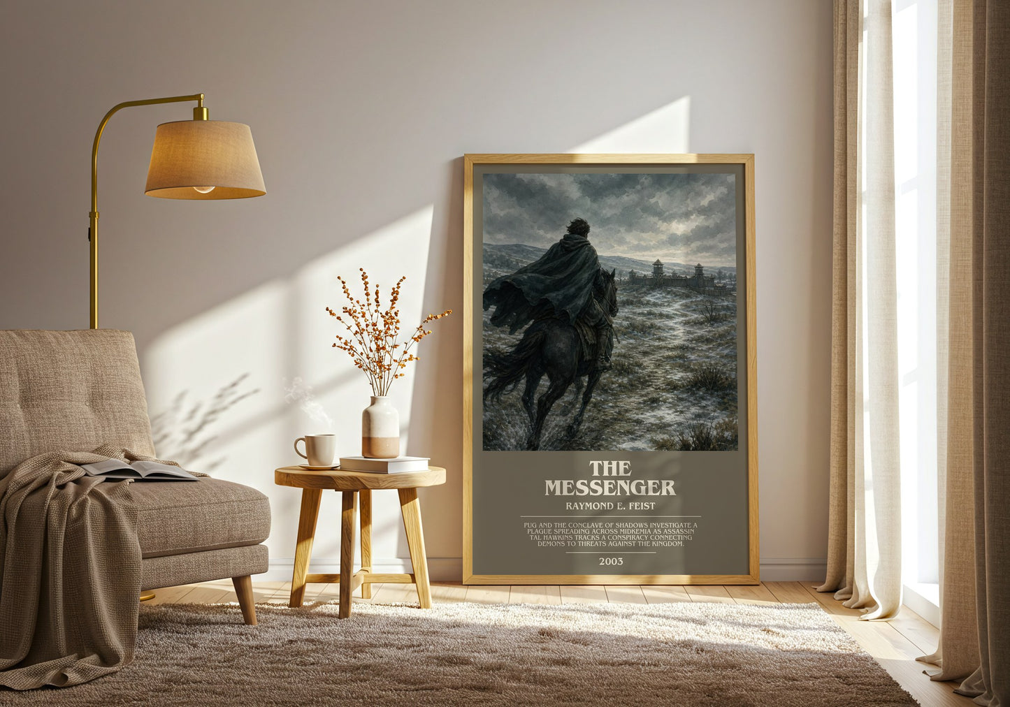 The Messenger bookish print on bookshelf – Raymond E. Feist fan gift