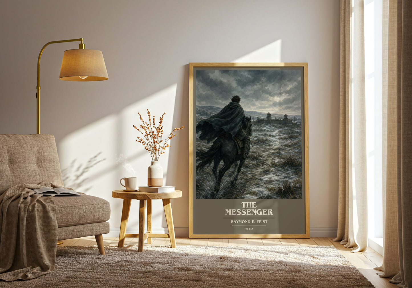 The Messenger book cover print on bookshelf – Raymond E. Feist fan gift