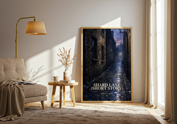 Shard Lane (Short Story) watercolour print in frame leaning in hallway – romance wall art