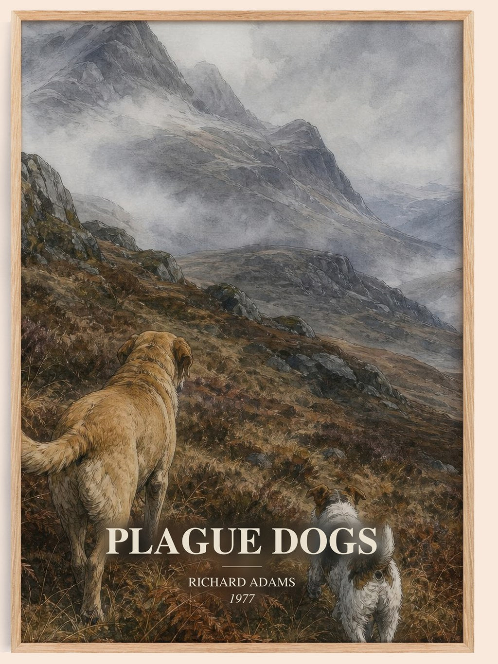 Plague Dogs watercolour book poster by Richard Adams – framed literary art print