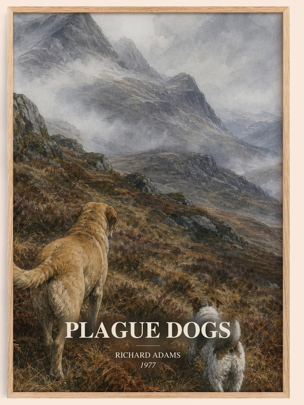 Plague Dogs watercolour book poster by Richard Adams – framed literary art print