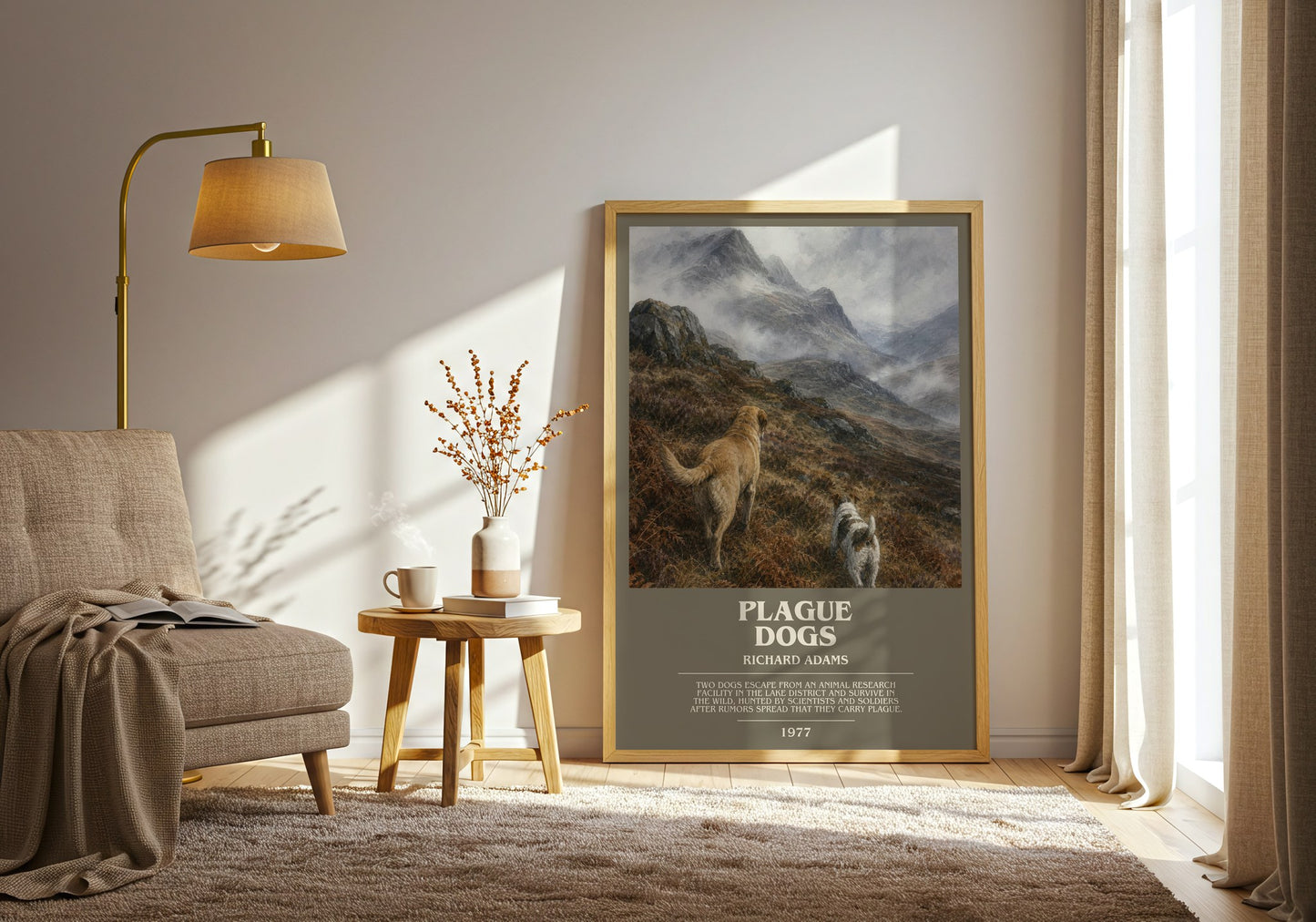 Plague Dogs bookish print on bookshelf – Richard Adams fan gift