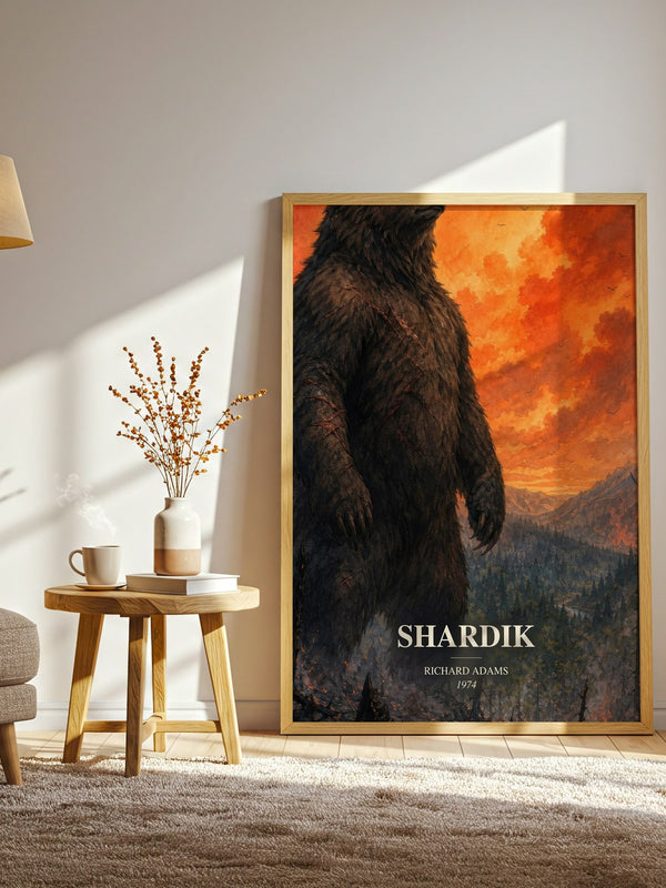 Shardik watercolour print in frame leaning in hallway – fantasy wall art