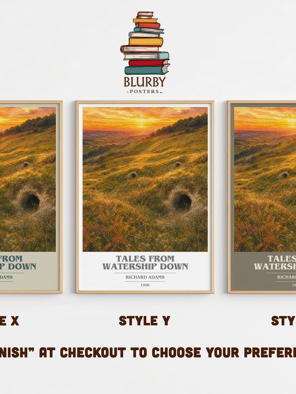 Tales From Watership Down book cover print in frame leaning in hallway – fantasy wall art